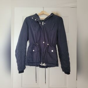 Forever New Women's Utility Jacket - Size 4 - Navy - Detachable Faux Fur Hood